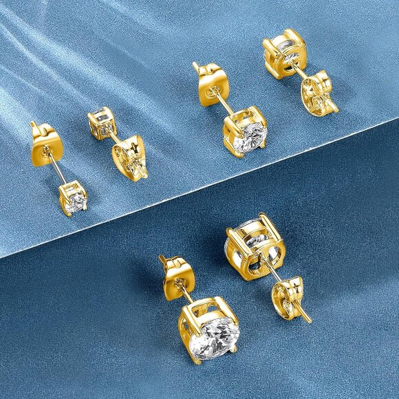 Titanium Stud Earrings Set Hypoallergenic Cubic Zirconia Round Surgical Stainles - Picture 7 of 8